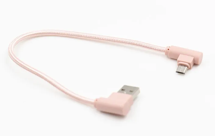 Mini 25 cm Micro USB 90 graus Ângulo direito Cabo de carregador de trança para Samsung S7 S6 DHL grátis