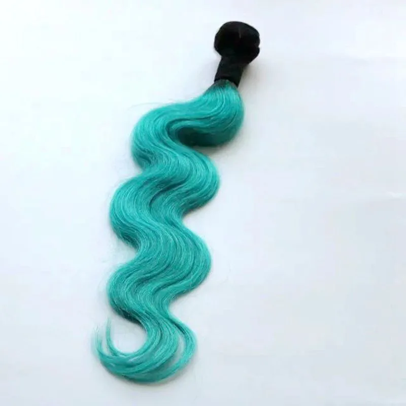 Duas extensões do cabelo da onda do corpo de Ombre da raiz escura verde do tom 1B com Frontals Weave brasileiro do cabelo de turquesa 3 pacotes com fechamento frontal do laço