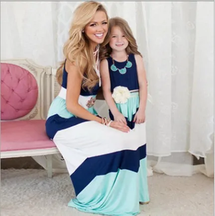 Hot Mother And Daughter Dress Family Matching Clothes Striped Mom and Daughter Dress Family Look Outfits Kids Parent Child Outfits