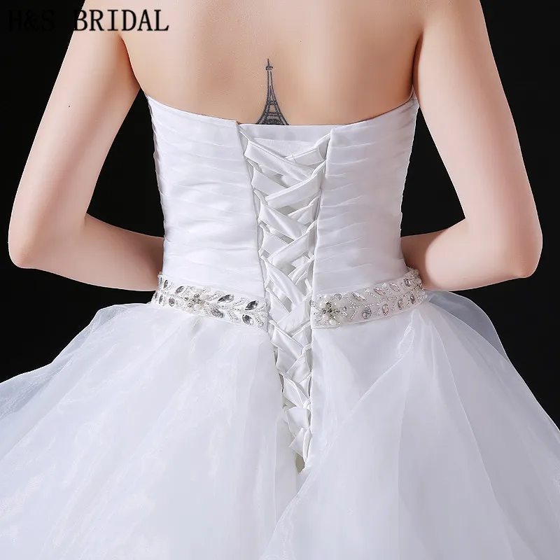 Sweetheart Diamonds Organza Wedding Dresses Charming White Tiered Cheap Custom Made Real Image Bridal Bowns A0296626847