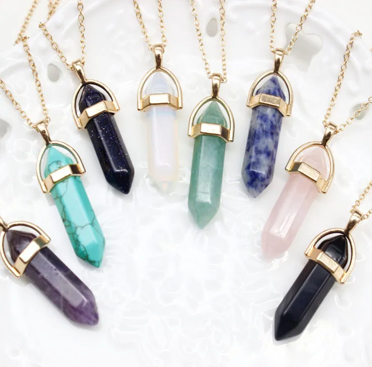 2-in-1 Gold Color Natural Crystal Stone Pendant Necklace Fashion Opal Pendant Necklaces For Women Jewelry lot236S