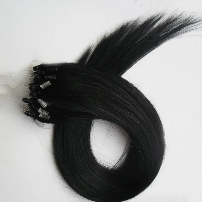 Micro Loop Human Hair Extensions 100s raka svart Micro Link Hårförlängningar Human 100g Micro Ring Hair Extensions8336190