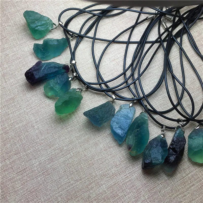 Tiny Freeform Raw Rainbow Fluorite Crystal Pendant Necklace Random Color Semi Precious Nugget Stone Beads Rough Gemstone Reiki Infused 