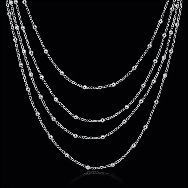 nuovo arrivo Quattro strati di perline leggere collana di gioielli in argento sterling placcato donna WN751, belle collane con ciondolo in argento 925 con catena