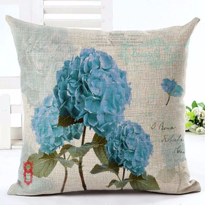 rose hortensia housse de coussin bleu floral cojines décoratif style européen almofada décoration 45cm canapé taie d'oreiller287r