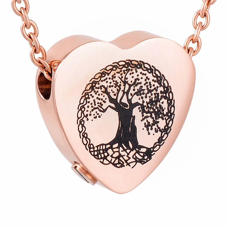 IJD9813 Collana con pendente per cremazione in acciaio inossidabile 316L ad alta lucidatura Collana con urna ricordo con ceneri di cuore e albero della vita