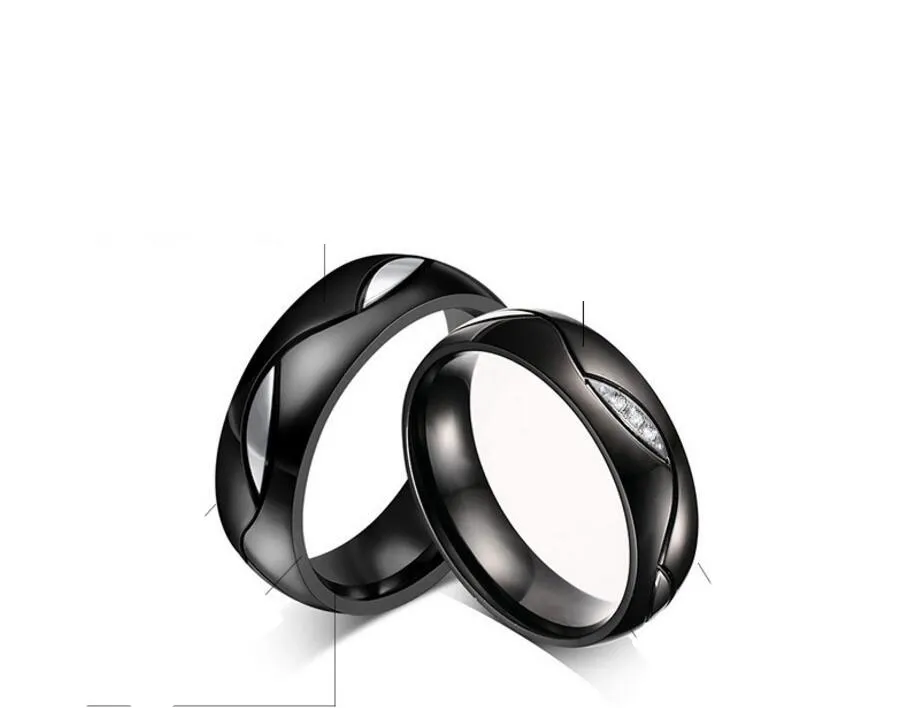 6mm voor mannen en vrouwen mode juweel roestvrij stalen ring minnaar's bruiloft vinger ring ip zwart creatief paar geschenken titanium staal