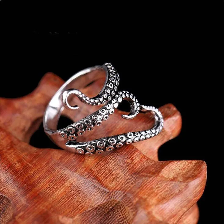 Zinklegering Punk Style Bläckfisk Octopus Ring 2017 Nya mäns smycken Djur öppnad Justerbar Finger Ring för Man