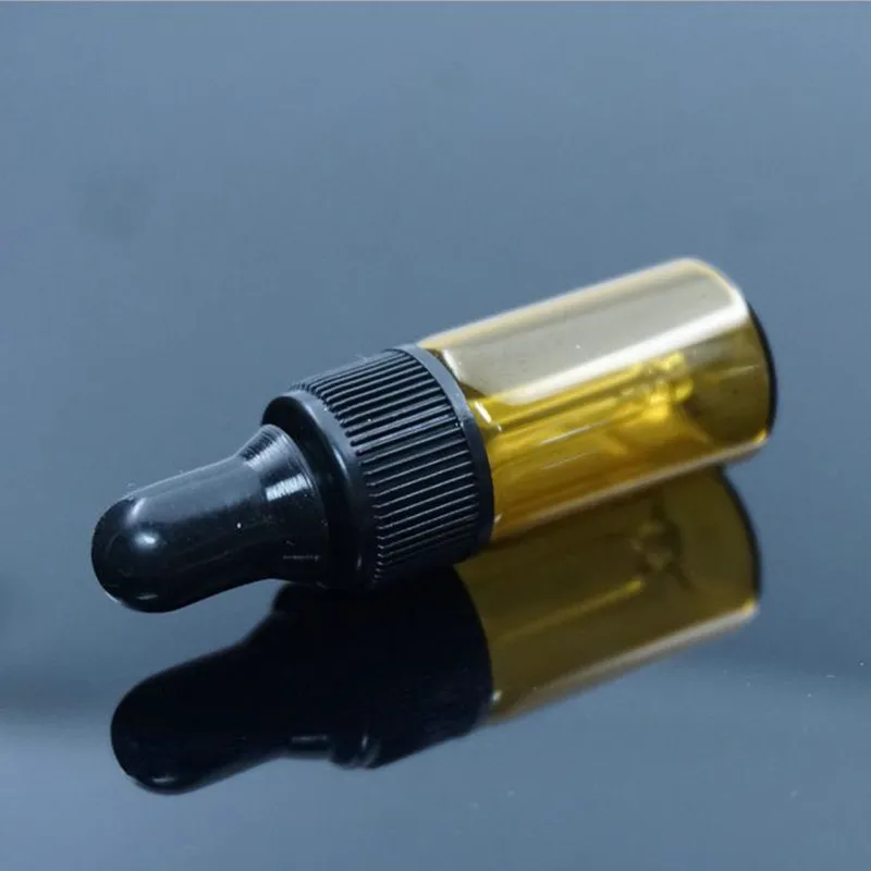 Flacons compte-gouttes en verre ambré de 3 ml avec bouchon noir, bouteille d'huile essentielle, petits flacons de parfum, stockage d'échantillonnage F2017347