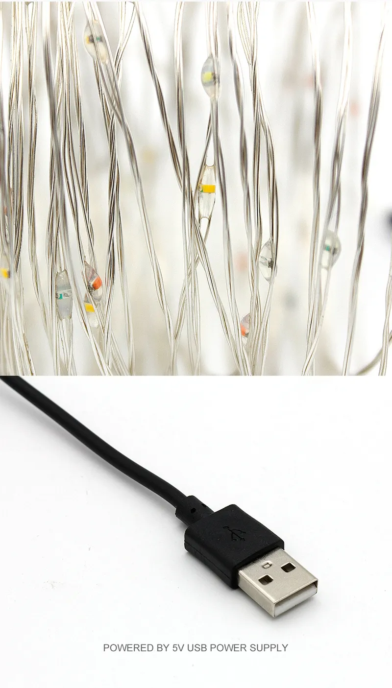 Edison2011 es 5V USB LED String Light 5m 50leds Copper Wire String Fairy Light Christmas Party Boda Lighting Decoración