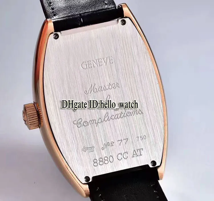 Высокое качество CRAZY HOURS 8880 CH Черный циферблат Автоматические мужские часы из розового золота с кожаным ремешком Высокое качество Новые спортивные дешевые часы