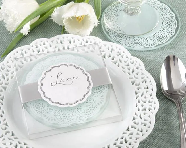 Lace Exquisite Coasters de vidro fosco Conjunto de 2 favores do casamento e presentes / Lote = Frete grátis Total