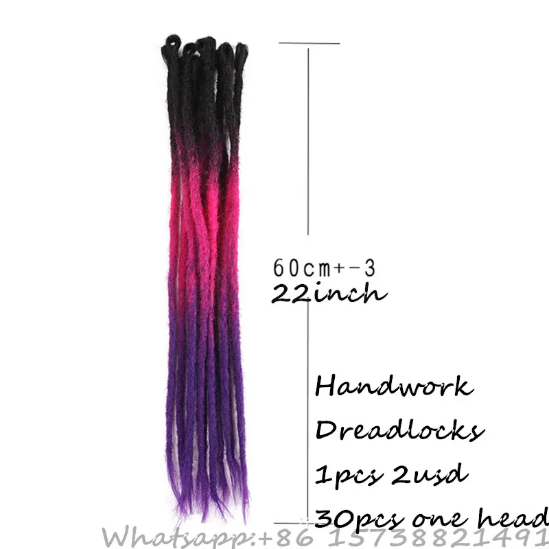Прибытие Dreadlocks 2.2USD / PCS 30 шт. Для одной головки Синтетические косы вязания крючком наращивания волос Растечные красочные 22 дюйма двойной длина