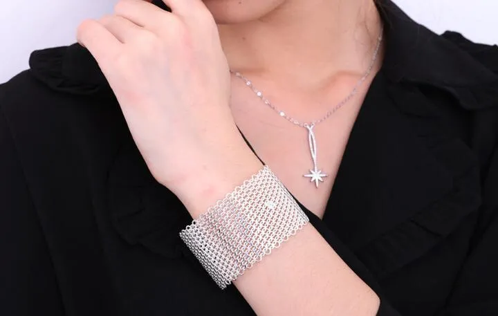 Alta qualidade! Abertura ampla pulseira 41mm pulseira net prata ouro madame moda jóias de prata banhado a ouro pulseira pulseira