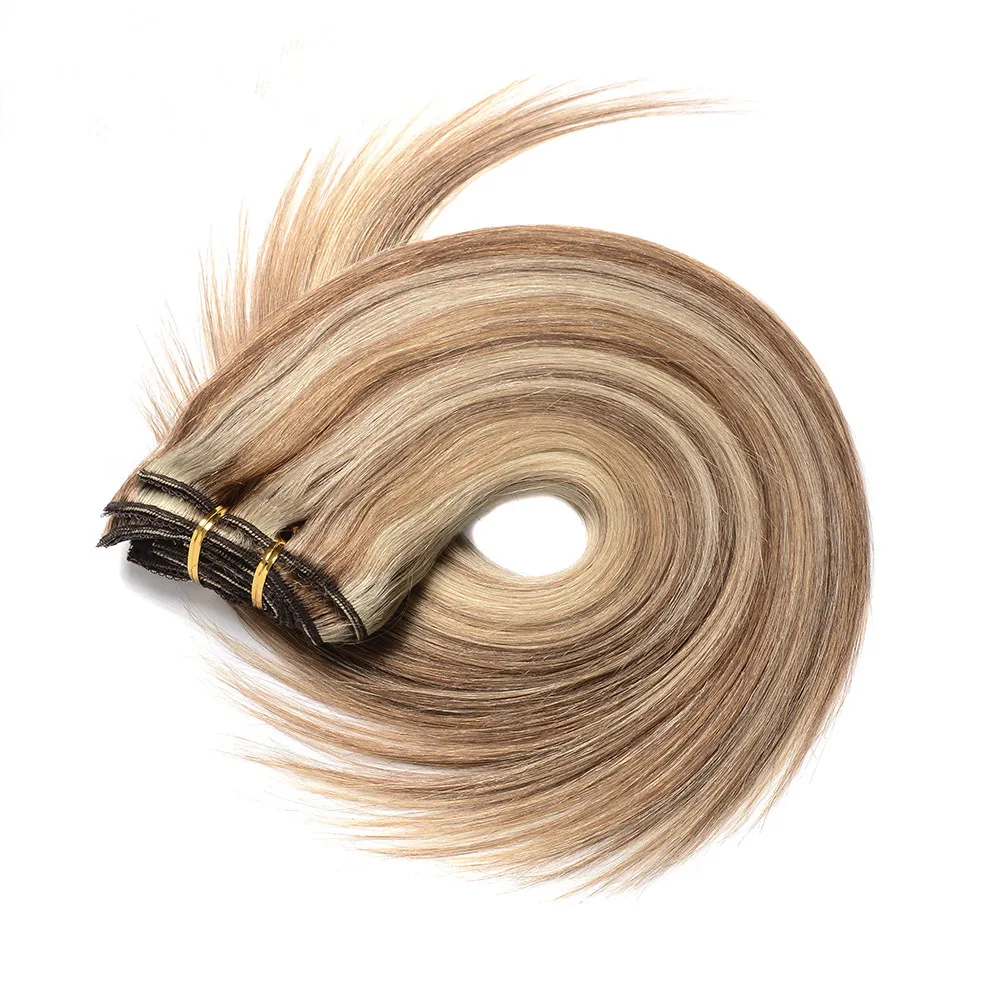 Full Head Set 120G 7Pecs Clip In Human Hair Extensions Mix Color #P8/613 Brazilian Remy Straight Human Hair 14-28 Inches