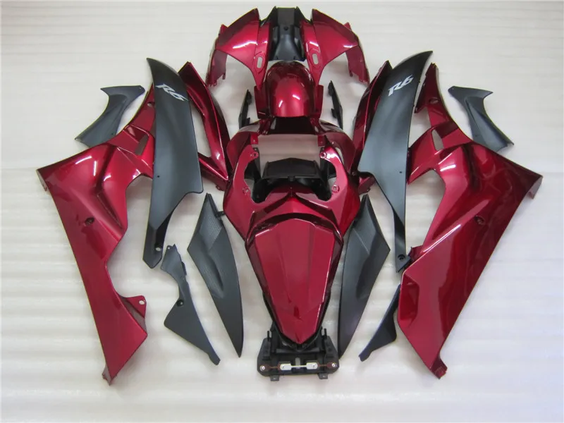 100% apto para carenados moldeados por inyección Yamaha YZF R6 2006 2007 juego de carenado negro rojo vino YZFR6 06 07 OT27