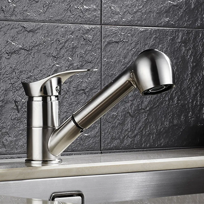 Gratis uittrekken Keuken Water Tap en Messing Badkamer Basin Sink Mixer Kraan van Dek Gemonteerde Badkamer Taps