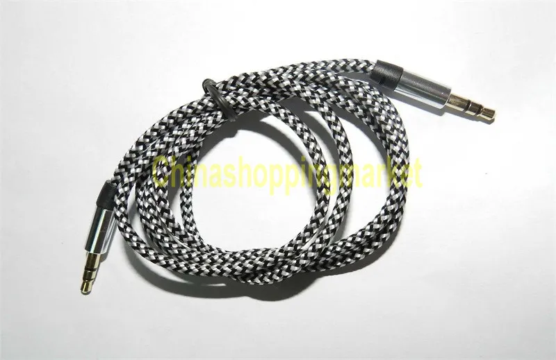 3.5mm Audio Fabric Flätad Kabel Male-Man för iPhone 5 5S 4 4S 6 HTC Xiaomi Samsung Car Extension Line 1m 3FT WG004