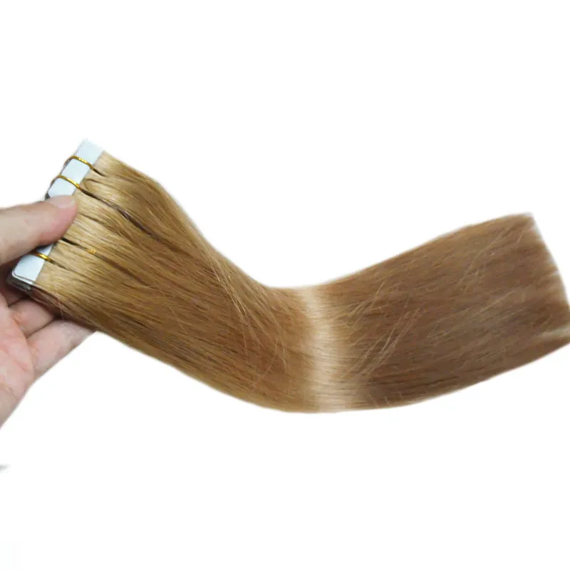 Capelli vergini brasiliani miele biondo dritto 100g 40 Pz / lotto nastro di estensioni dei capelli senza cuciture trama della pelle nelle estensioni dei capelli umani