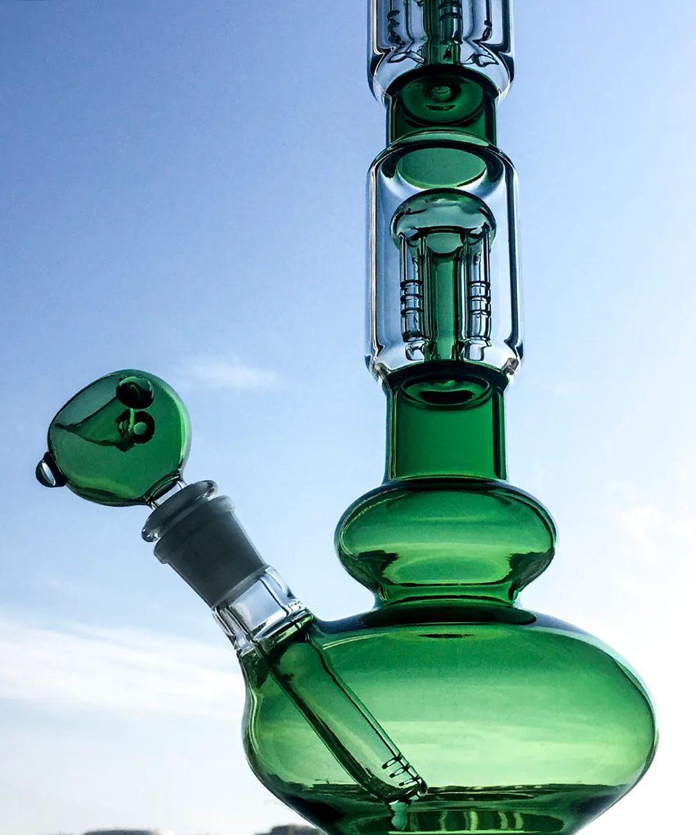 Glasbongs mit doppelschichtigem, vierarmigem Baum-Perkolator-Wasserpfeifenständer, 42 cm, 18,8 mm Gelenk, Eisdampf-Wasserleitungen GB1218