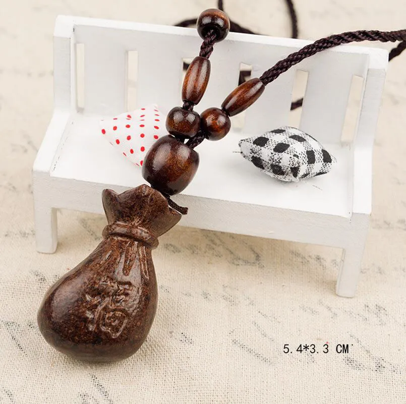 High quality Original national wind retro handmade wood necklace cotton and linen rope WFN469 with chain a 