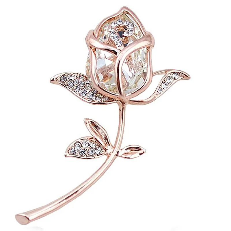 Incrível Grande Pedra De Vidro Banhado A Ouro Liga Impressionante Cristais Rose Broche Elegante Mulheres Jóias Broche Pinos