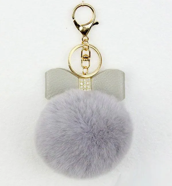 DHL free bowknot fur pom keychain Real rex Rabbit Fur Ball Key chains fur key ring Key Chain For Bag