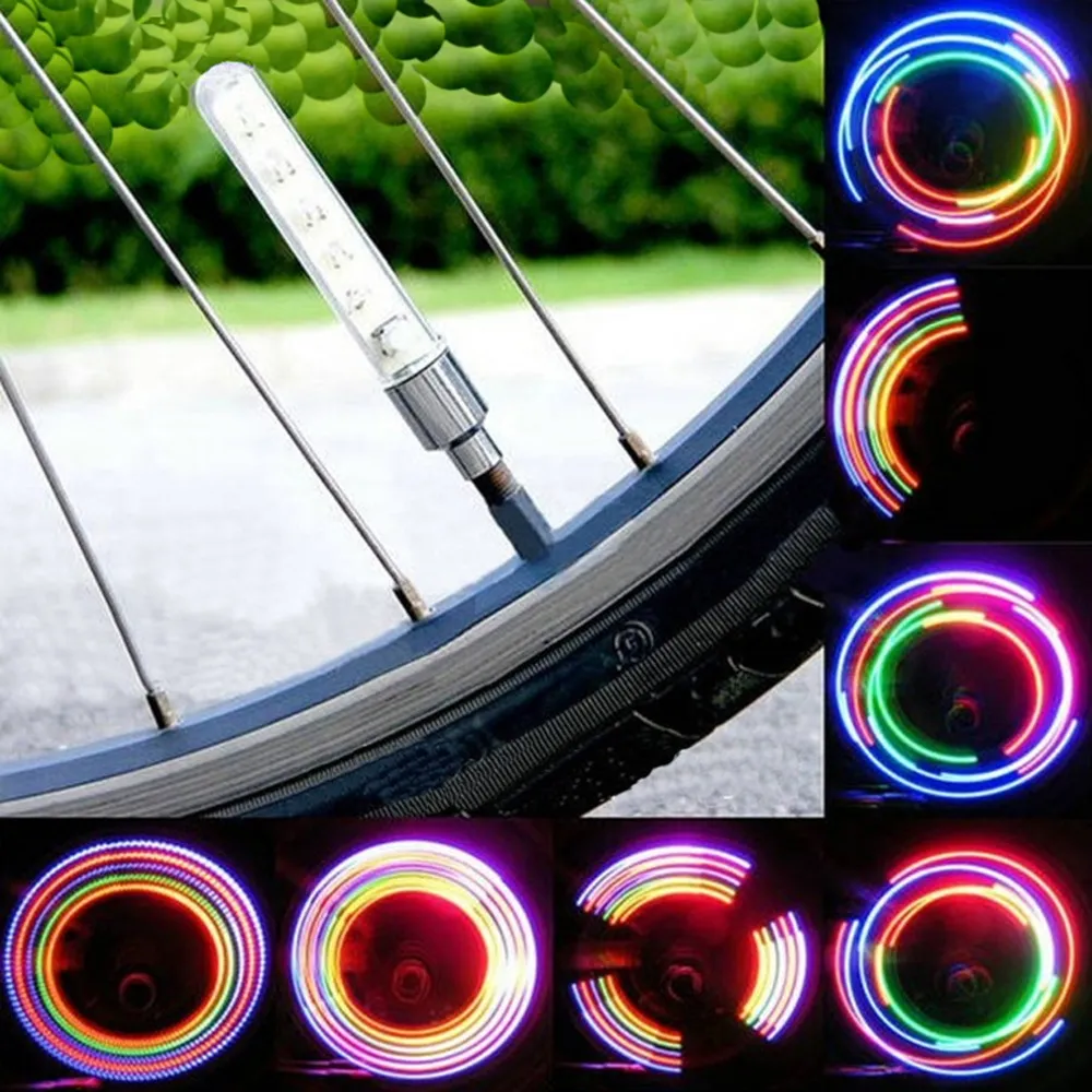 2pcs 5 LED دراجة دراجة العجلة قبعة صمام صمام الإطارات النيون الملحقات مصباح الضوء النيون