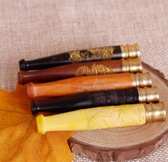 Removable cleaning solid wood rods cigarette holder trumpet carved dragon flat fishing pipe mouth single filter cigarette holder filter