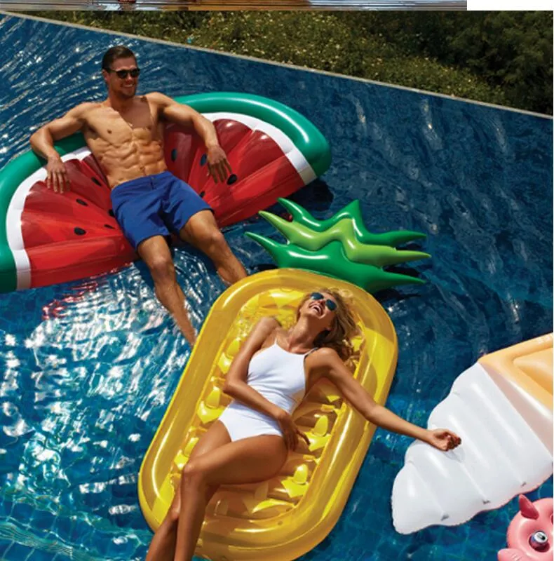 Summer Giant Inflatable Floating Air Mattresses Rainbow Pineapple Floating Bed Party Float swim ring Inflatable Tubes Fast Shipping