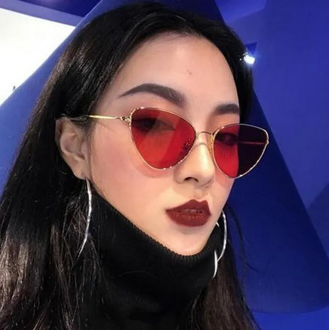 Новый бренд дизайнер Sexy Cat Eye солнцезащитные очки Женщины 2017 лето старинные четкие оттенки металла солнцезащитные очки 10 шт./лот Бесплатная доставка