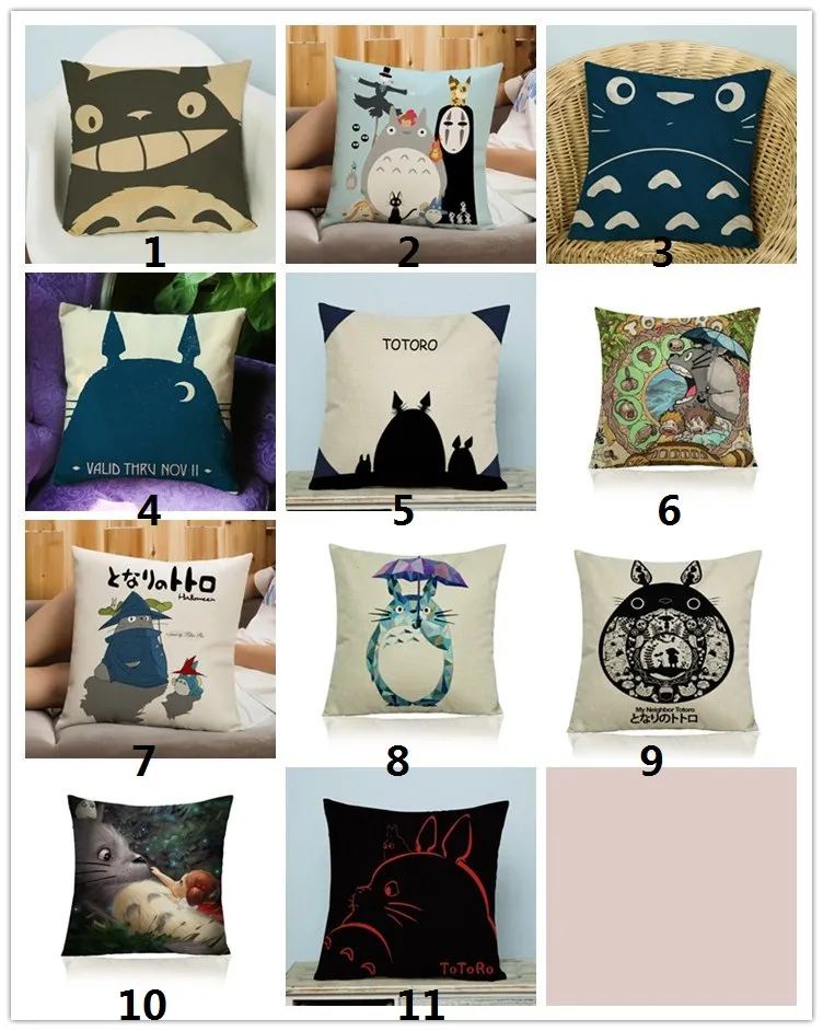 Almofada de decoração decorativa Totoro Creative Home Mobiliário com lados duplos Impressão de linho Algodão Throw Pillow Case 17.7x17.7inch