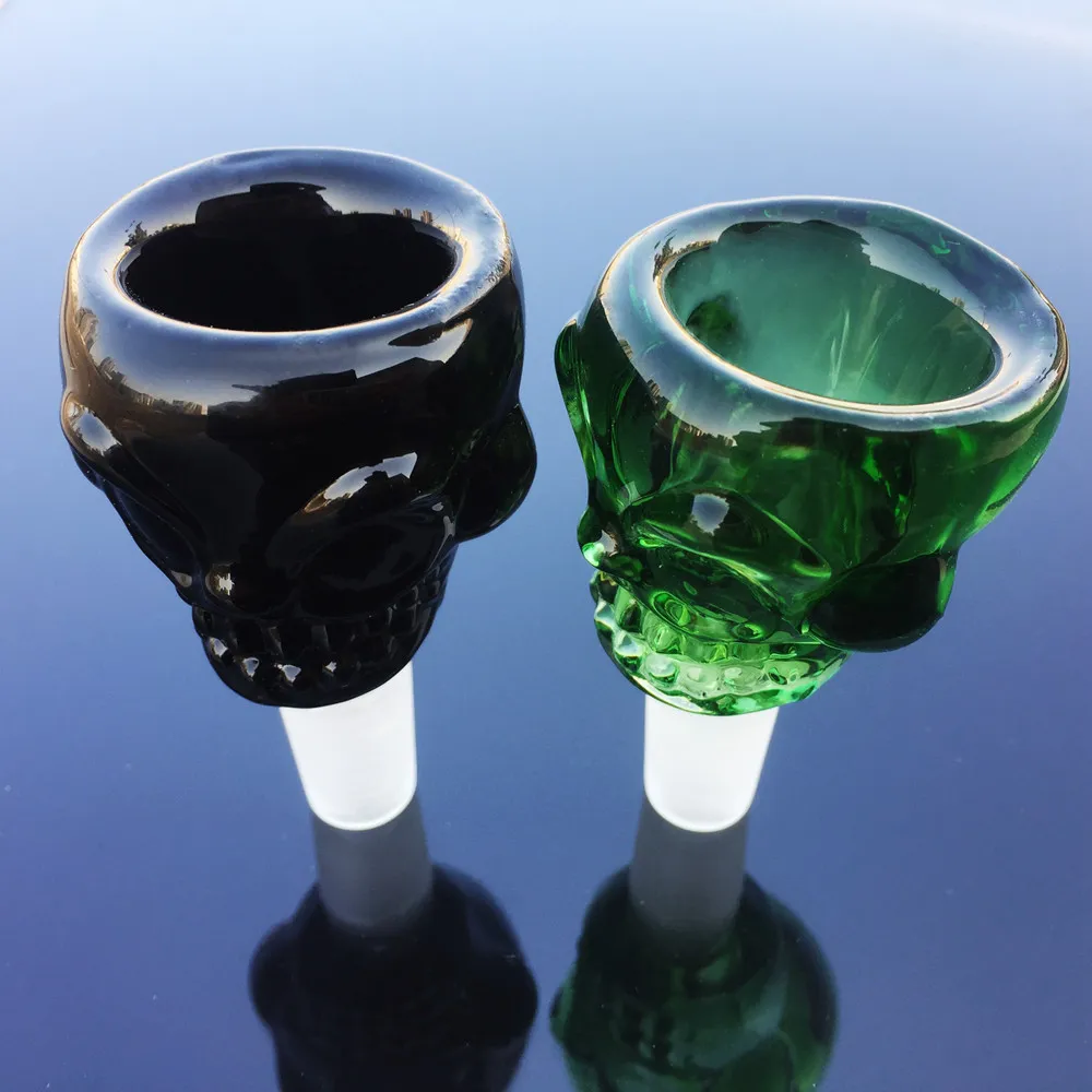 18.8mm Mâle Joint Verre Crâne Bol Avec Bleu Bown Vert Noir Clair 5 Couleurs Bongs Accessoires Fumer Bol Crâne SK01