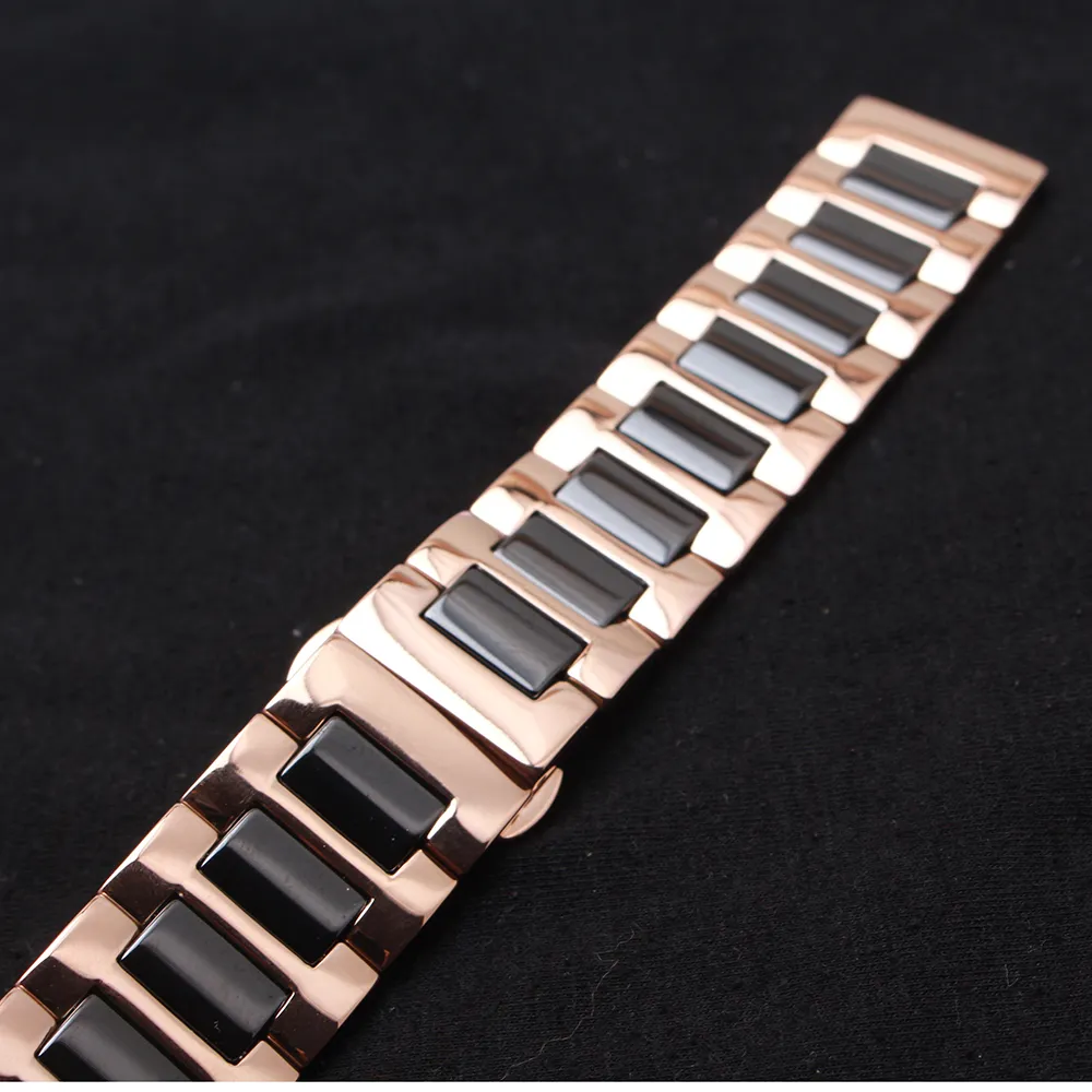 14mm 16mm 18mm 20mm 22mm rostfritt stål Watchband Rem armband wrap ceramic svart polerade armbandsurband mode rosegold me7289948