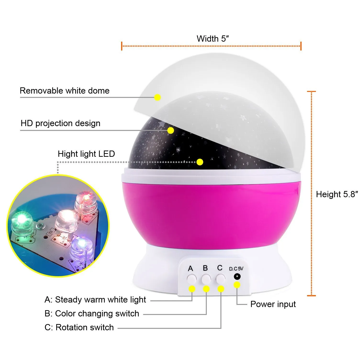 Rotierende Nachtlichter, Beleuchtungslampe, sternenklares LED-Weihnachtsgeschenk für Kinder, Farbwechsel-Mond-Stern-Projektor für Kinder1593296