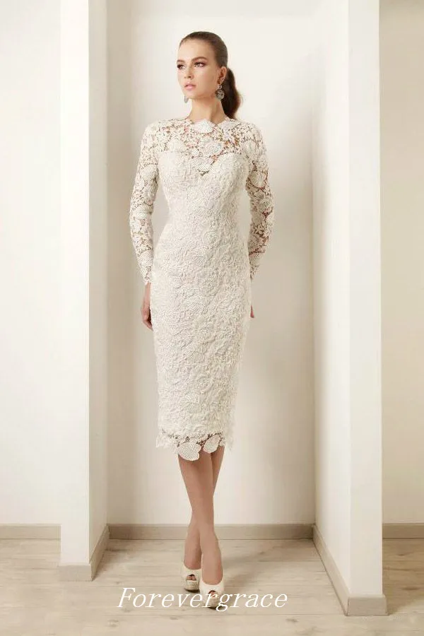 Ivory Colour Sheath Short Wedding Dress With Long... From Forevergrace,  $121.22 | DHgate.Com