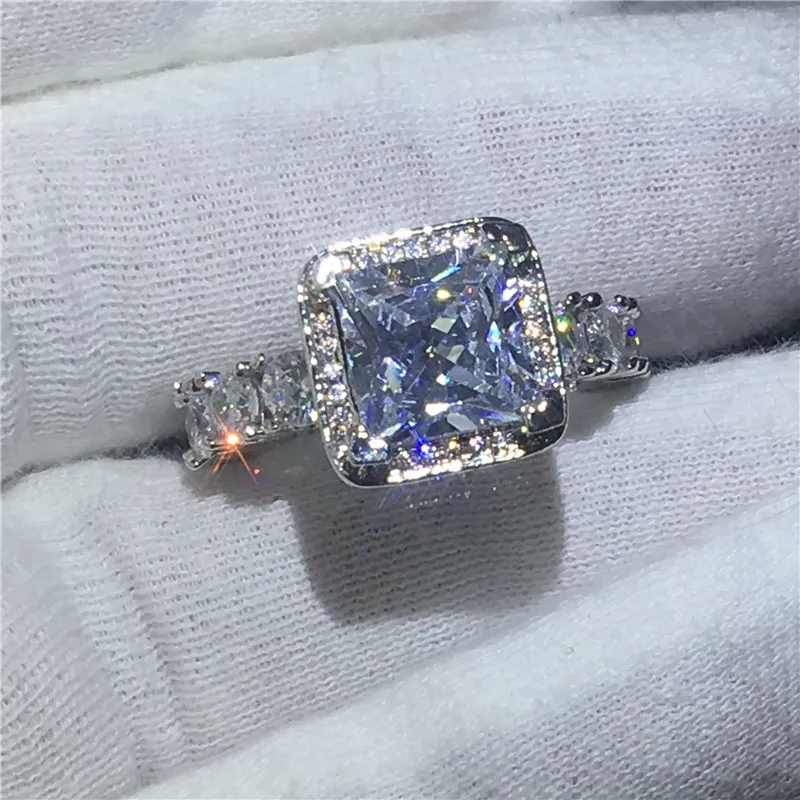 Majestic Sensation Court estilo 925 anéis de Prata esterlina 2ct Diamonique Cz Anel de noivado de casamento para mulheres Presente