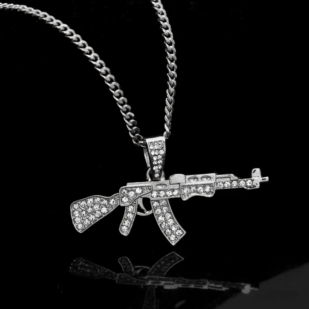 Men's Fashion Cool AK47 Gun Pendant Necklace European Hip Hop Jewelry  Stainless Steel Chain Necklaces Jewelry for Men