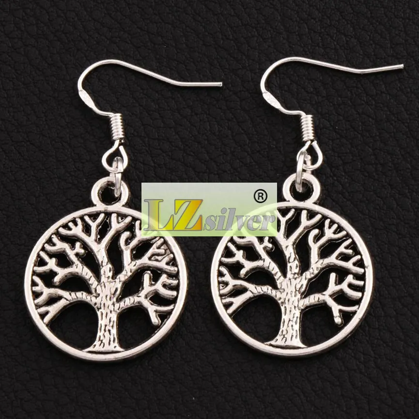 Tree of Life Earrings 925 Silver Fish Ear Hook Antique Silver Chandelier E463 20x40mm263h