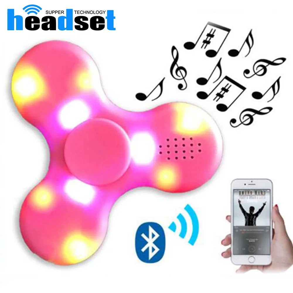 Hot Spinner Toy + Bluetooth Speaker Spinner LED Flash Light Hand Spinner Tri Cube Fluorescerande barn Vuxen gyroskopfinger med paket