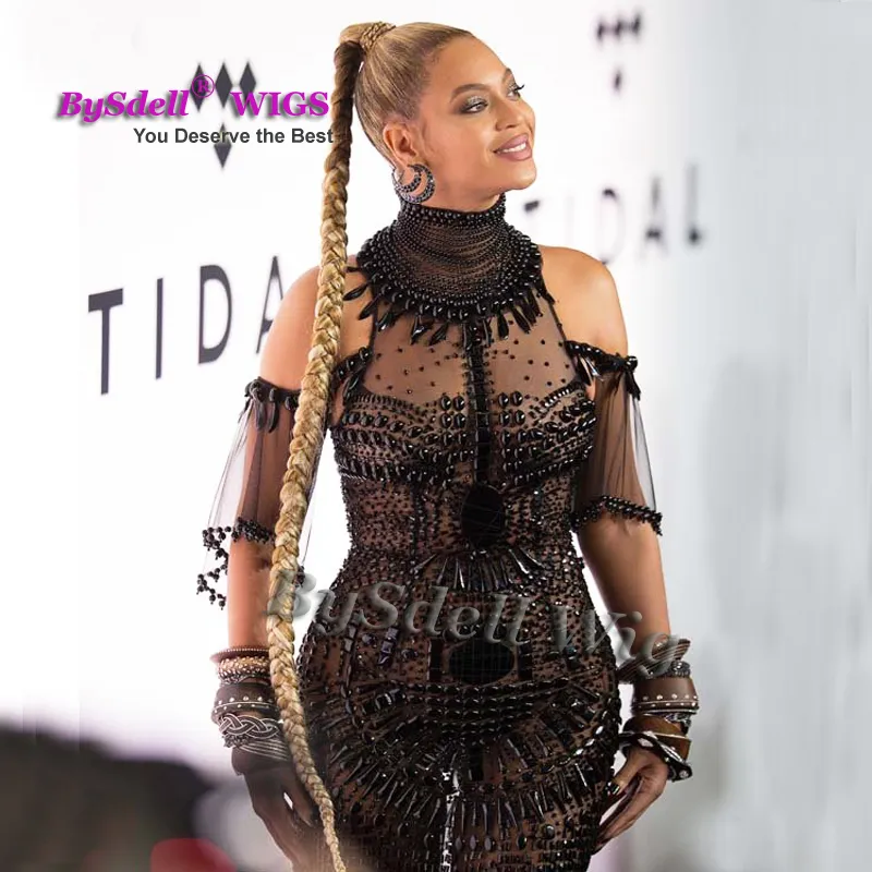 Underbar kändis Beyonce Super Long Sexig Braid Ponytail 41Inch Long Hair Extensions Hönsvagnar med Elastic Band Fast 2843031