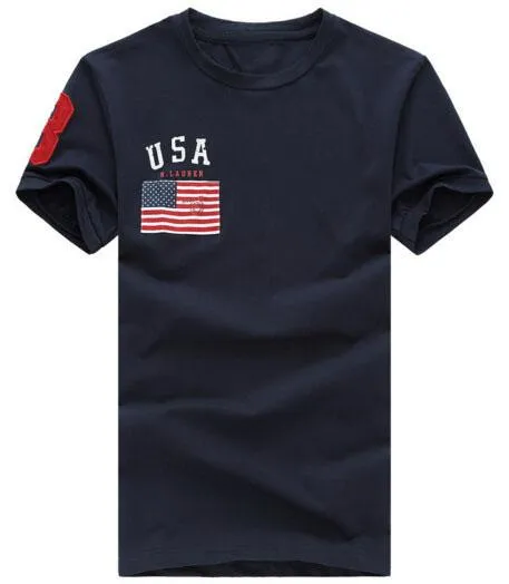 Active Classic Men Fashion USA Flag Print Casual T-shirt z dużym koniem Summer Fitness Męskie T Shirt Size S-XXL Męskie Koszulki Biały