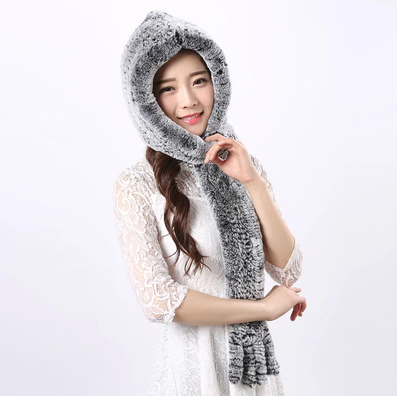 Rex Rabbit hat scarf one fur hat foreign trade women winter fur scarves fashion warm knitted hat Manufacturers wholesale