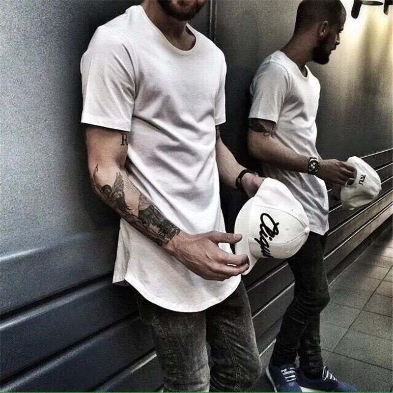 7 ألوان رجال مصمم ملابس كبير وطويلة سيتي ترينز ملابس T Shirt Homme منحنى تنحنح Tee Plain White