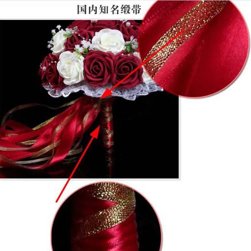 2018 Women Roses Ribbon Decorations Bridal Flowers Accessories Gown Fast Burgundy Burgundy Artificial Wedding Bo215F