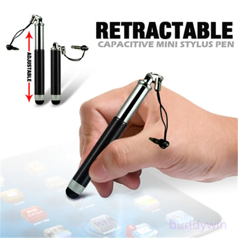 Mini stylet capacitif rétractable pour écran tactile, avec écharpe, pour iphone, Samsung, HTC, LG, tablette, livraison gratuite