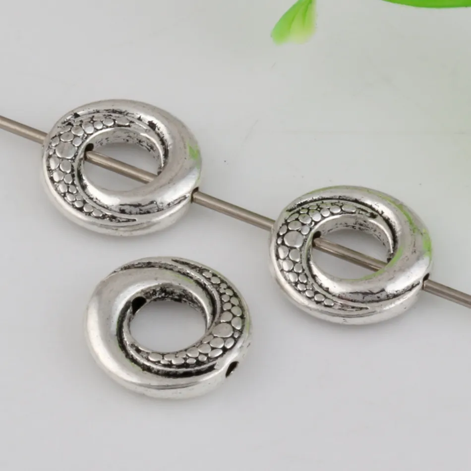 Heta! Antiqued Silver Zink Alloy Round Circle Spacer Pärlor Ramar Par 15mm DIY Smycken