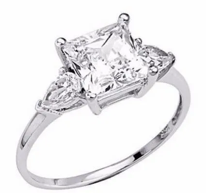 14K witgoud 2 25 ct prinses geslepen door de mens gemaakte simulatie diamanten verlovingsring192o