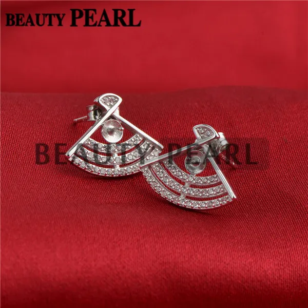 Earring Pearl Settings 925 Sterling Silver Cubic Zirconia Stud Earrings Semi Mounting for DIY 
