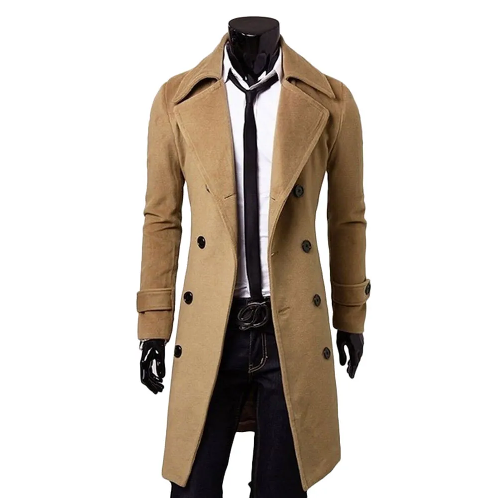 Premium Mens Double Breasted Trench Coat Slim Fit Winter Jacket